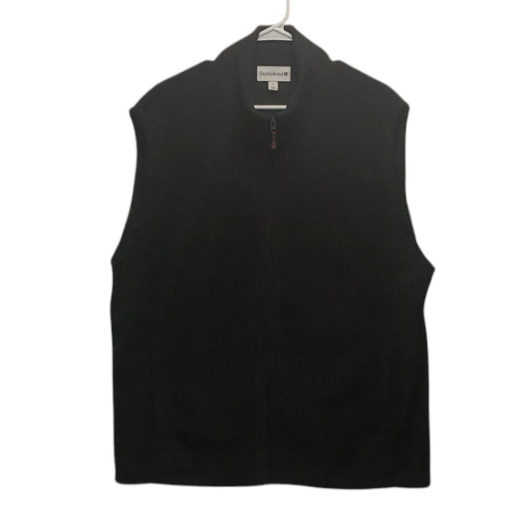 Mens Saddlebred Sweater Fleece Vest Large Charcoal Gray Full Zip Collar Pockets - Picture 1 of 7